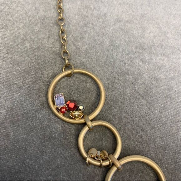 GOLDTONE Circle gem jewel embellished necklace - Picture 5 of 11